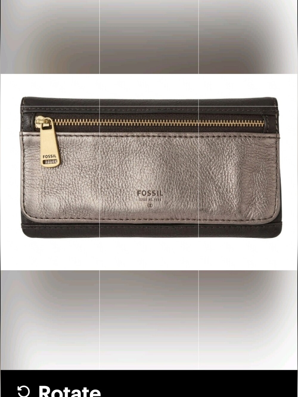 Fossil Metallic Pewter Bronze Leather Double Zip Bifold Wallet Clutch Organzier